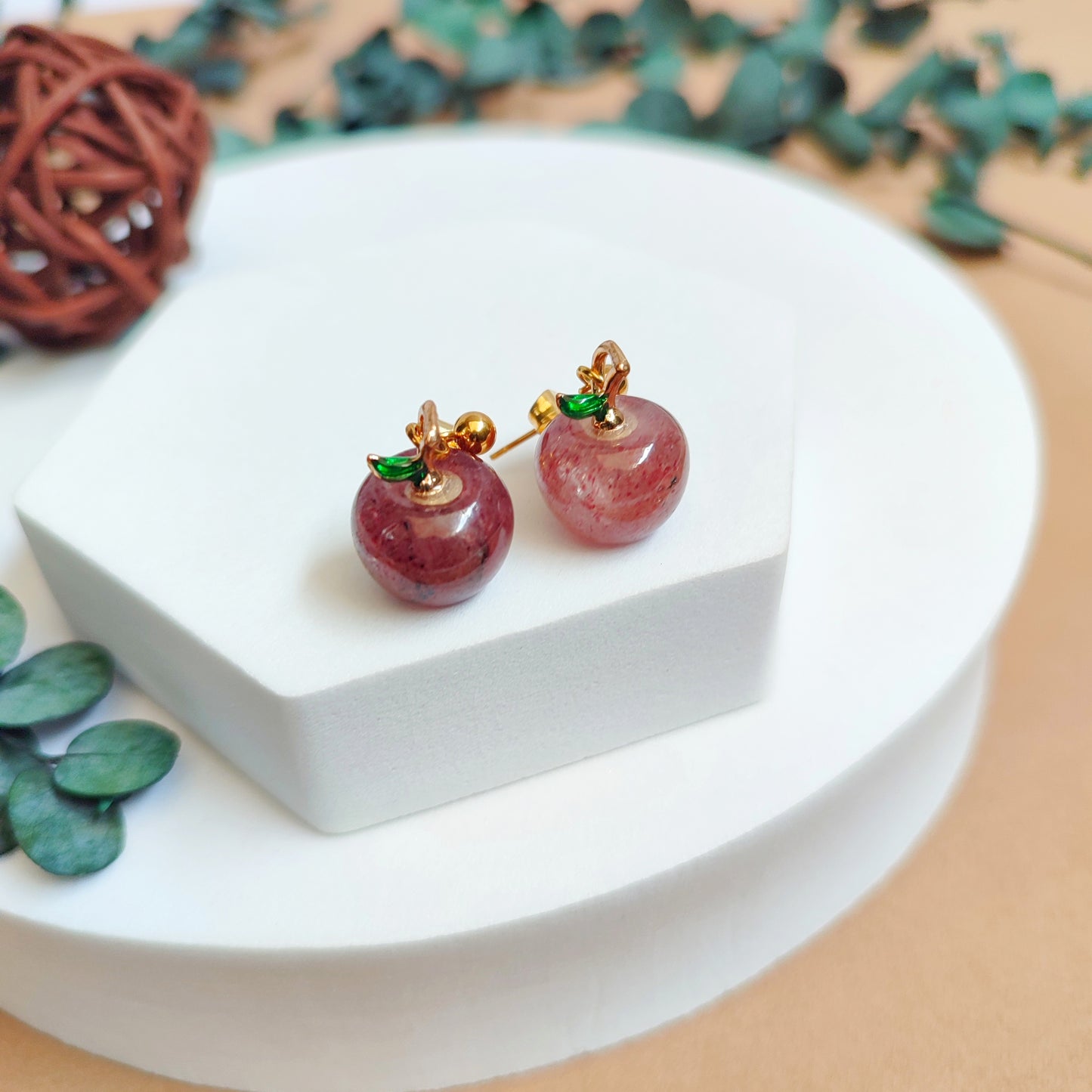 ARETES MANZANA CUARZO FRESA