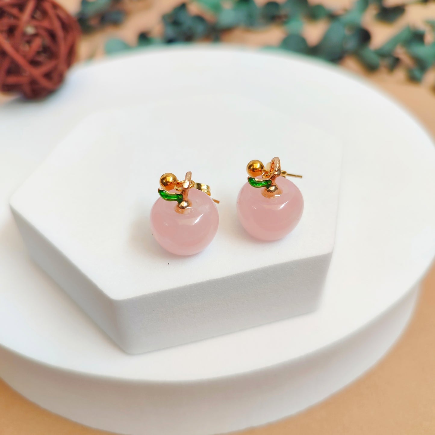 ARETES MANZANA CUARZO ROSA