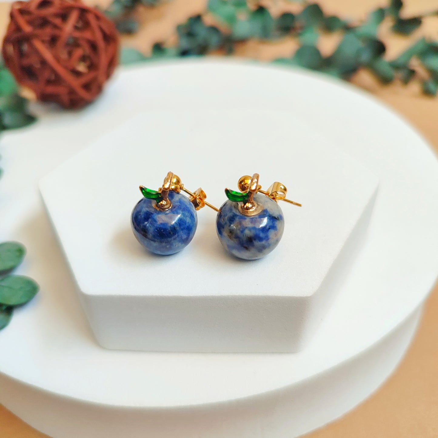 ARETES MANZANA JASPE AZUL