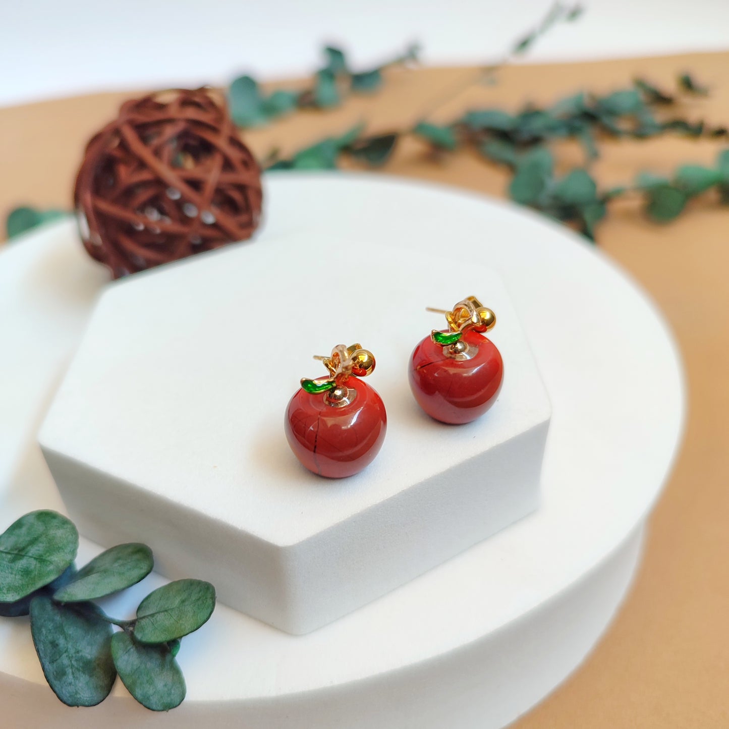 ARETES MANZANA JASPE ROJO