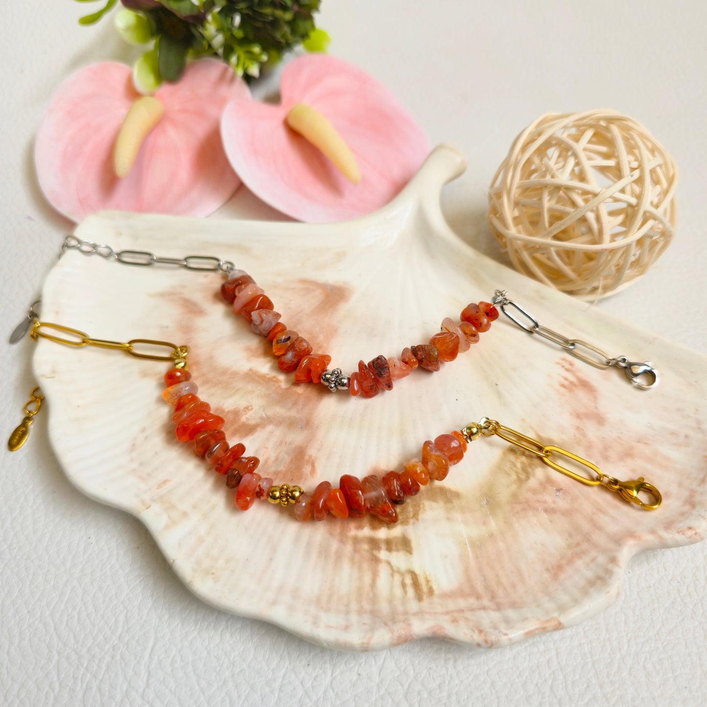 BRAZALETE DE CHIPS DE CORNALINA