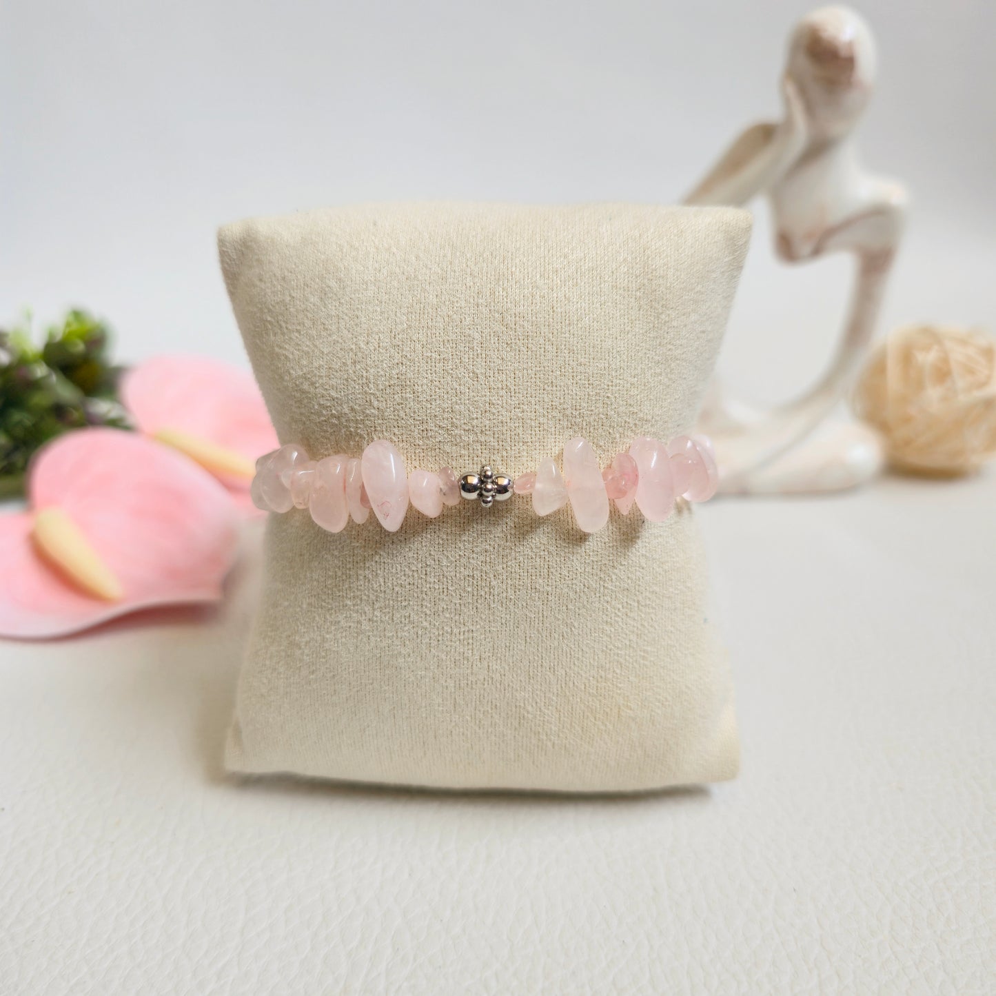 BRAZALETE DE CHIPS DE CUARZO ROSA