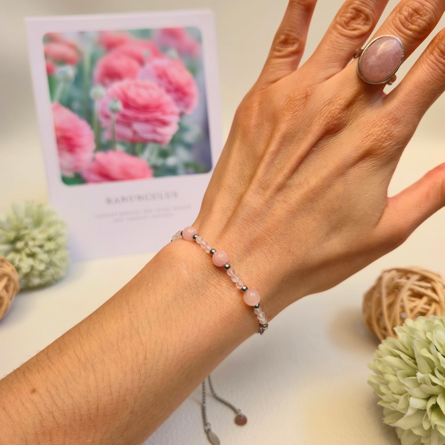 BRAZALETE AJUSTABLE DE CUARZO ROSA