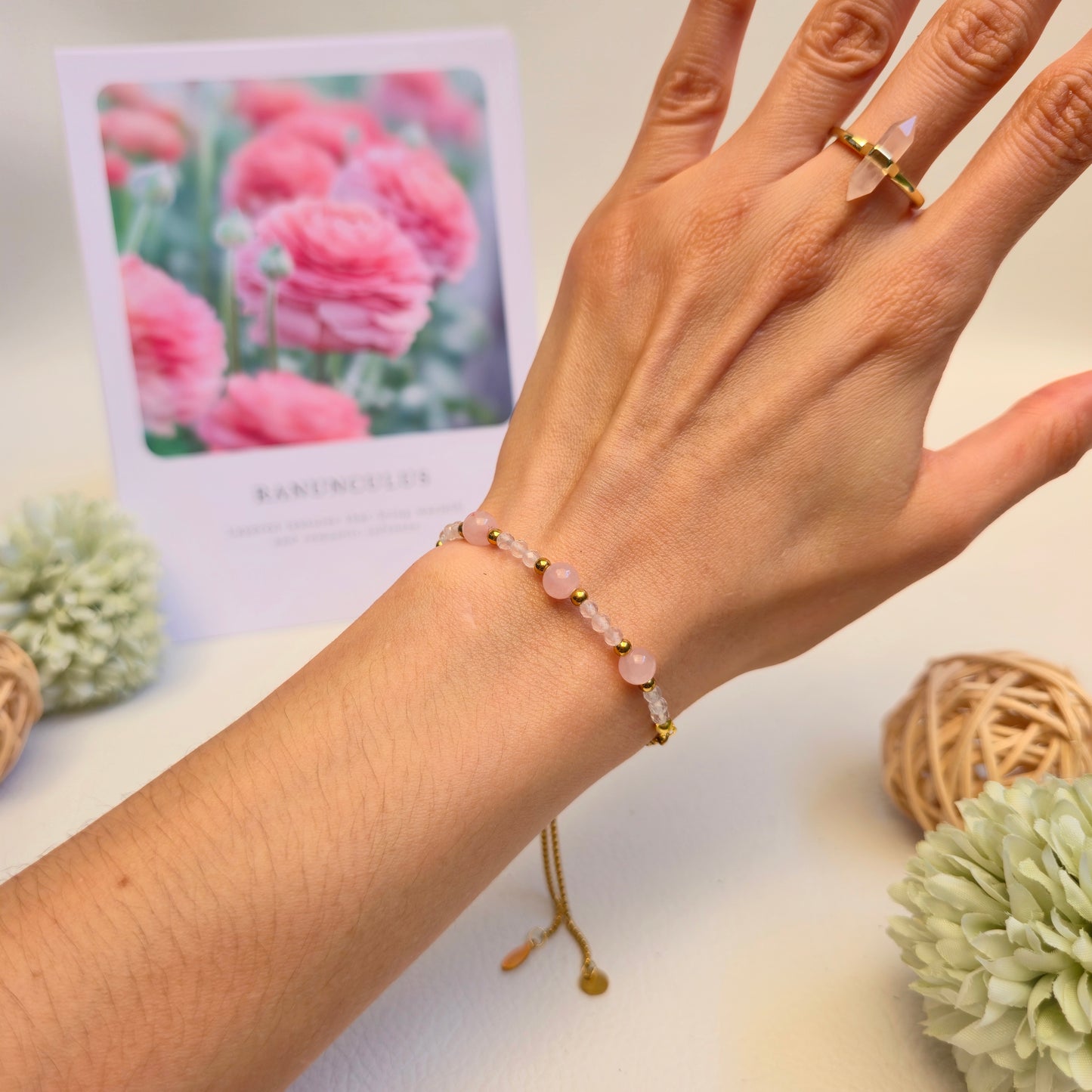 BRAZALETE AJUSTABLE DE CUARZO ROSA