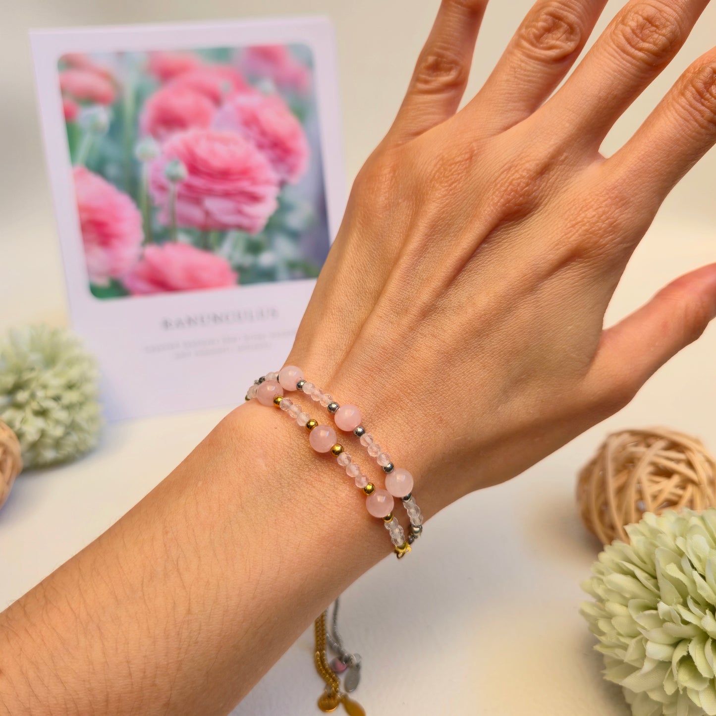 BRAZALETE AJUSTABLE DE CUARZO ROSA